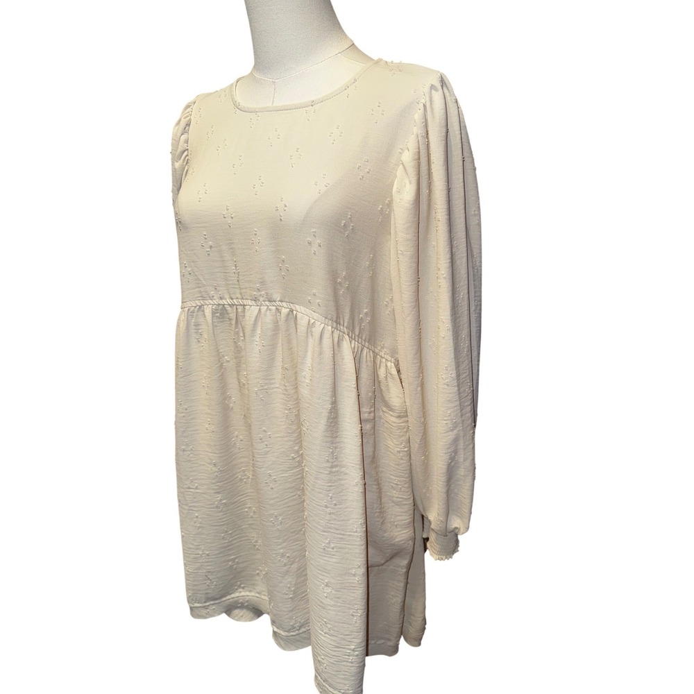 Blu Pepper Basic Love Dress Cream Swiss Dot Puff Sleeve Babydoll Mini Medium NEW - Picture 3 of 12